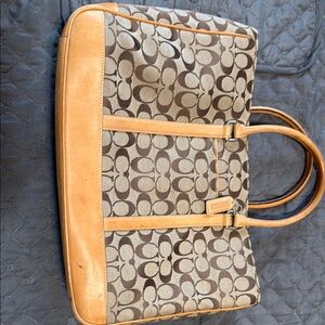 Coach Signature Canvas Laptop Tote in Brown and Tan